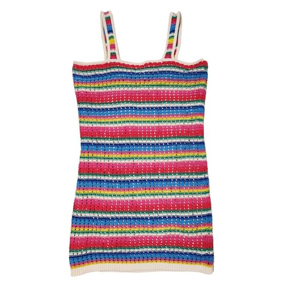 NWT Rainbow Crochet Mini Dress Medium Strappy Summer Festival Boho Coachella - Picture 5 of 7